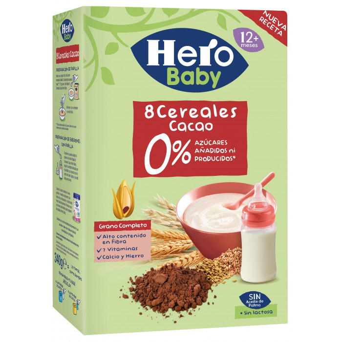 PAPILLA HERO 8 CEREALES CACAO 0%AZUCARES 340GRS